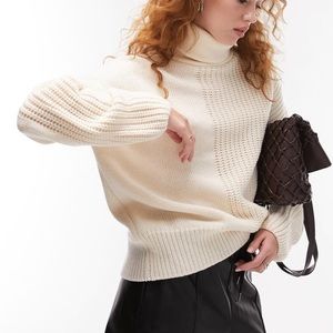 TOPSHOP Oversized Mix Media Stitch Turtleneck Sweater